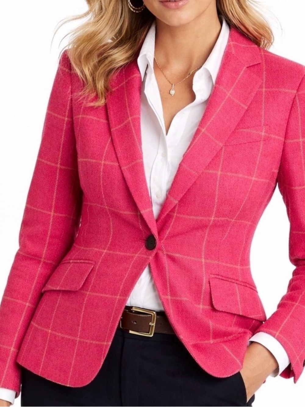 Women’s Pink Windowpane Blazer  Tweed Jacket